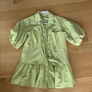 Green Striped puff sleeve dress size s